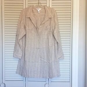 Addition Elle Linen Blend Popover Side Split Tunic Top, Metallic Thread, Size 1X